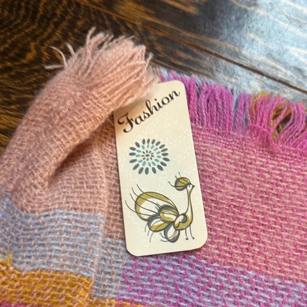 Pink and Yellow Plaid Infinity Scarf NWT